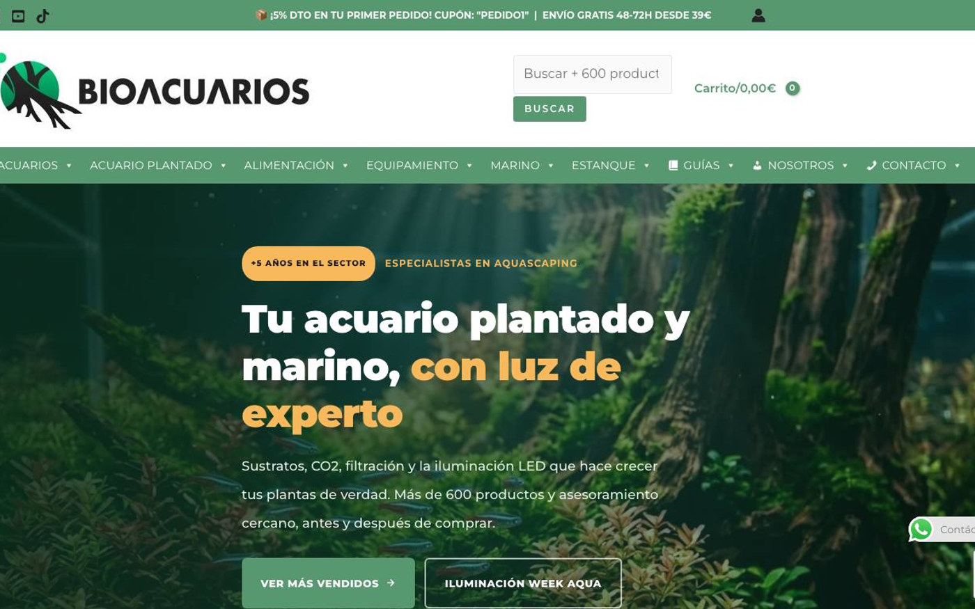 Captura de pantalla de la home de BioAcuarios