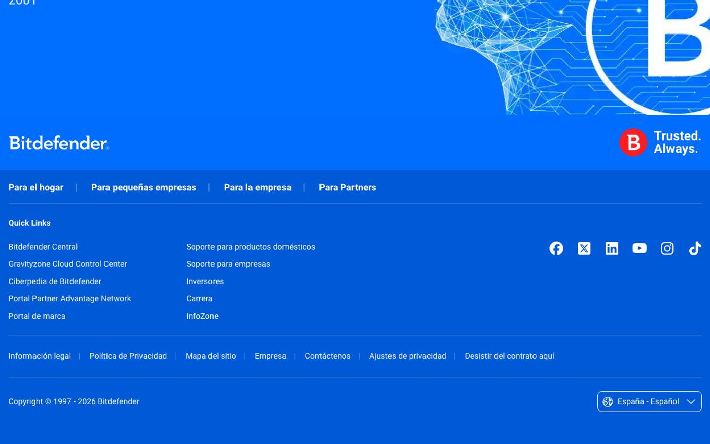 Captura limpia de la home oficial de Bitdefender