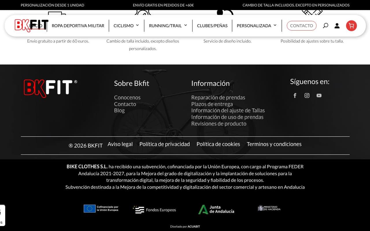 Captura de pantalla de la home de BKFIT