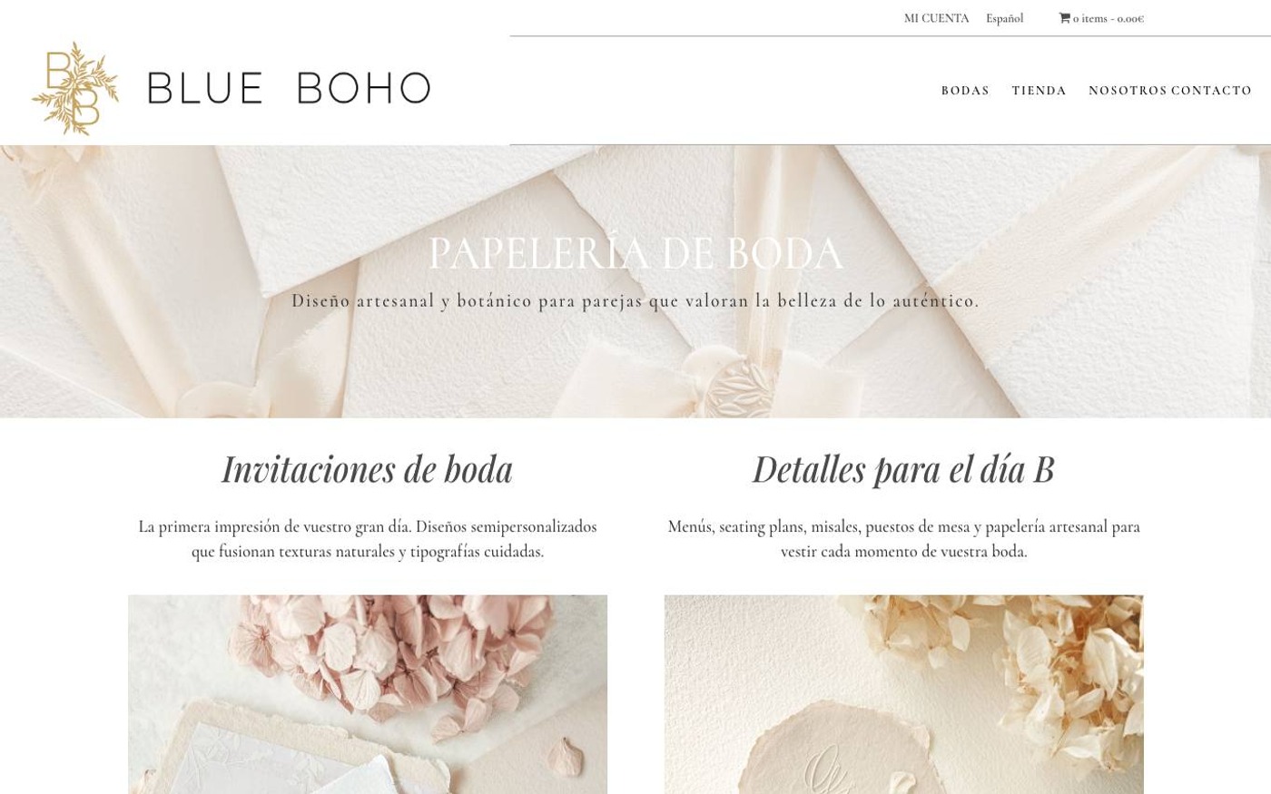 Captura de pantalla de la home de Blue Boho