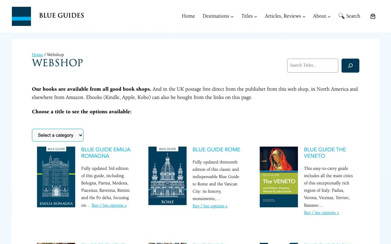 Captura de pantalla de la home de Blue Guides