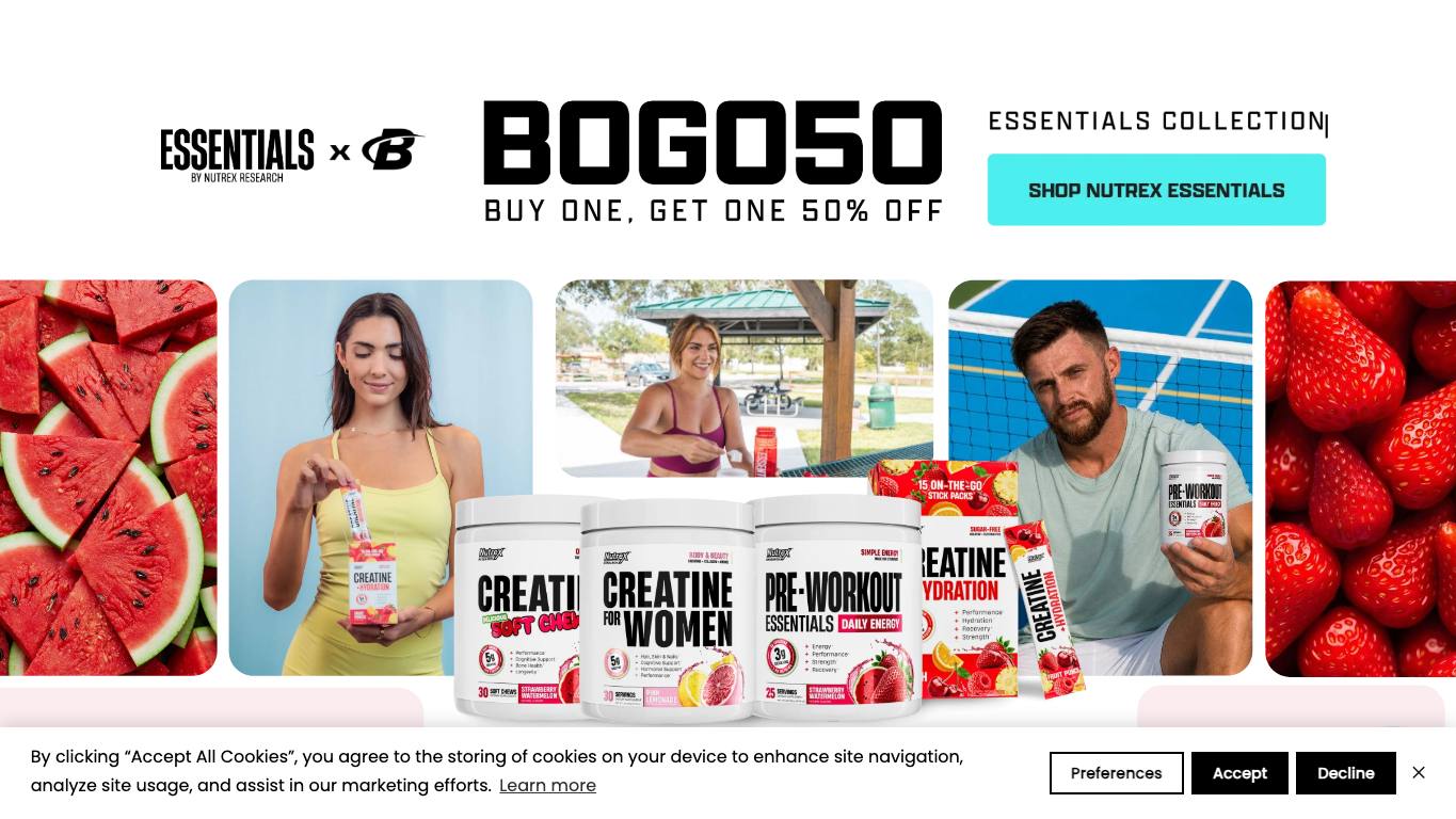 Captura de pantalla de la home de Bodybuilding.com Shop