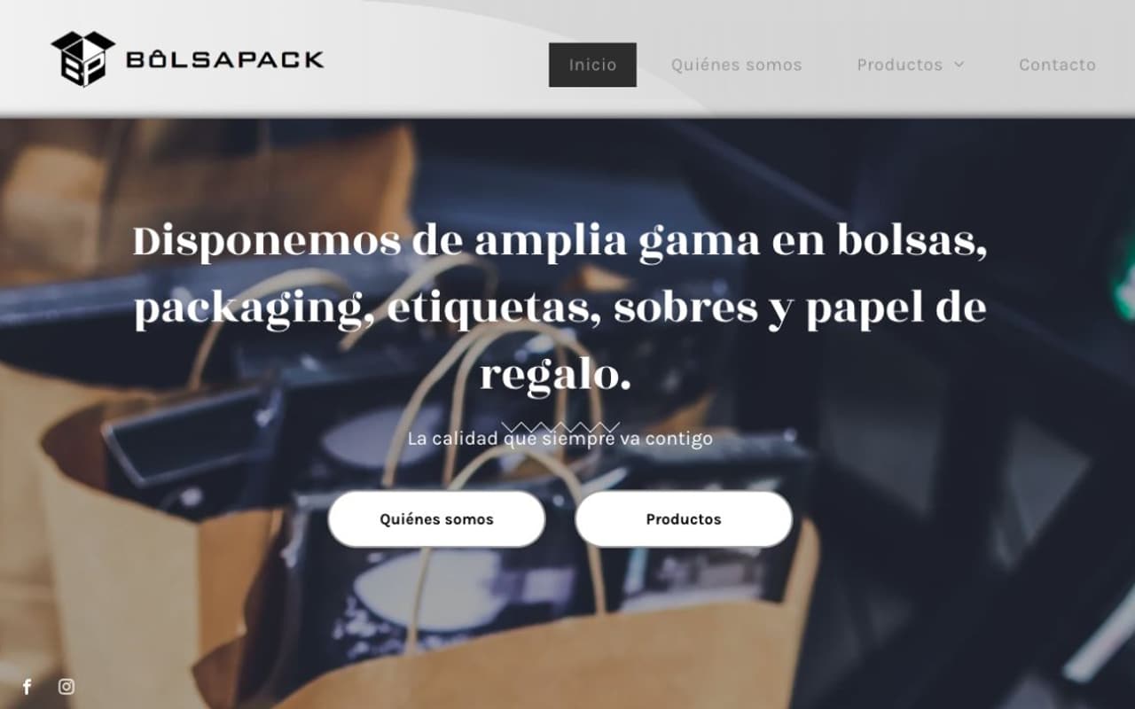 Captura de pantalla de la home de Bolsapack
