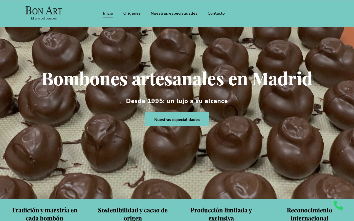 Captura de pantalla de la home de Bon Art
