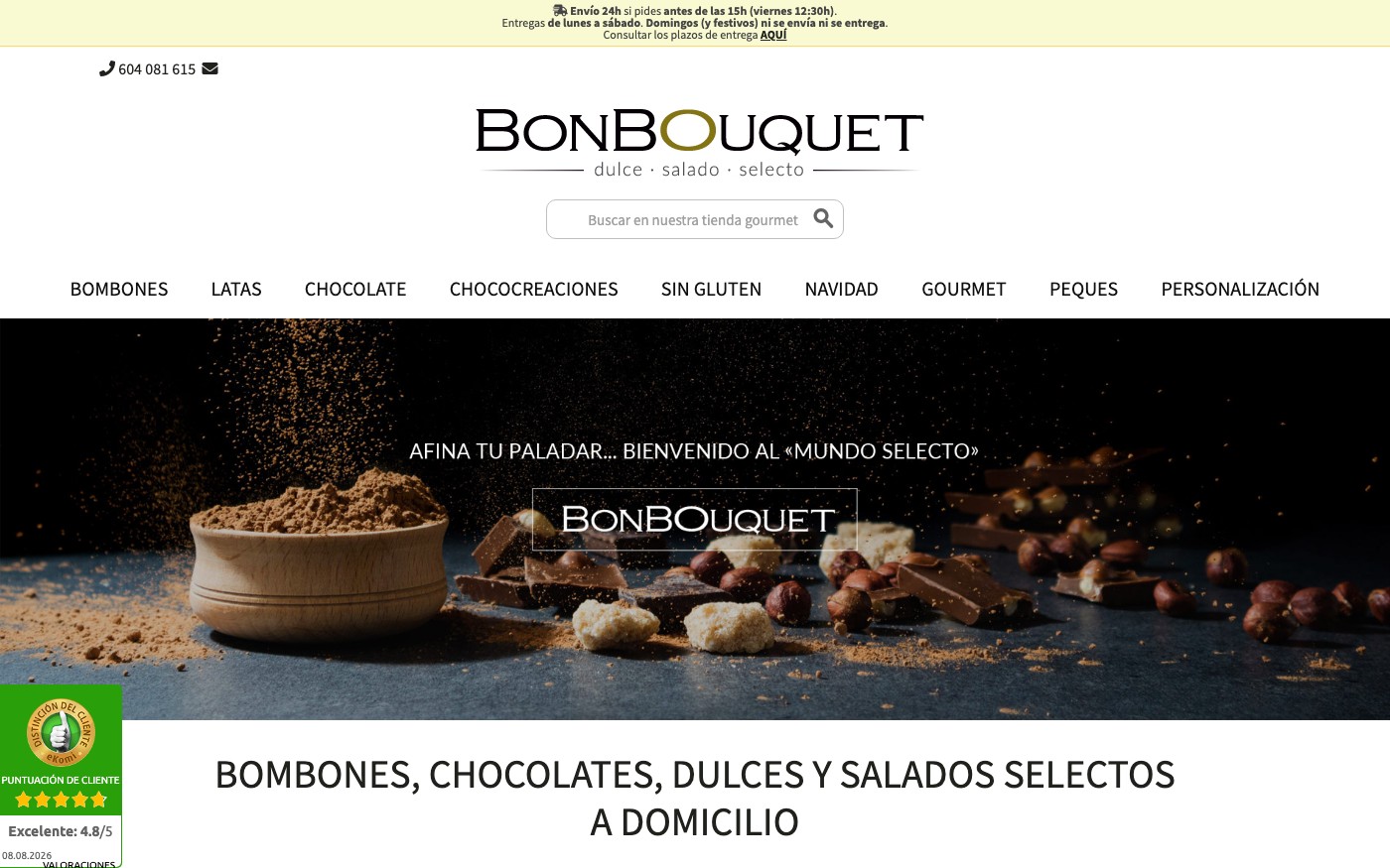 Captura de pantalla de la home de Bonbouquet