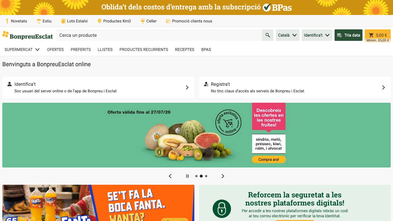 Captura de pantalla de la home de BonpreuEsclat Online