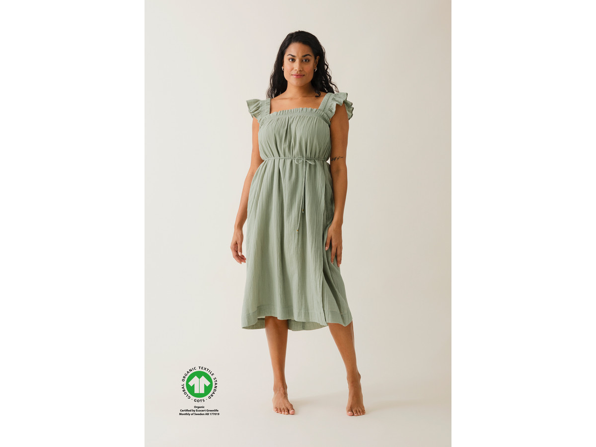 Boho maternity dress with smocking - Green Tea