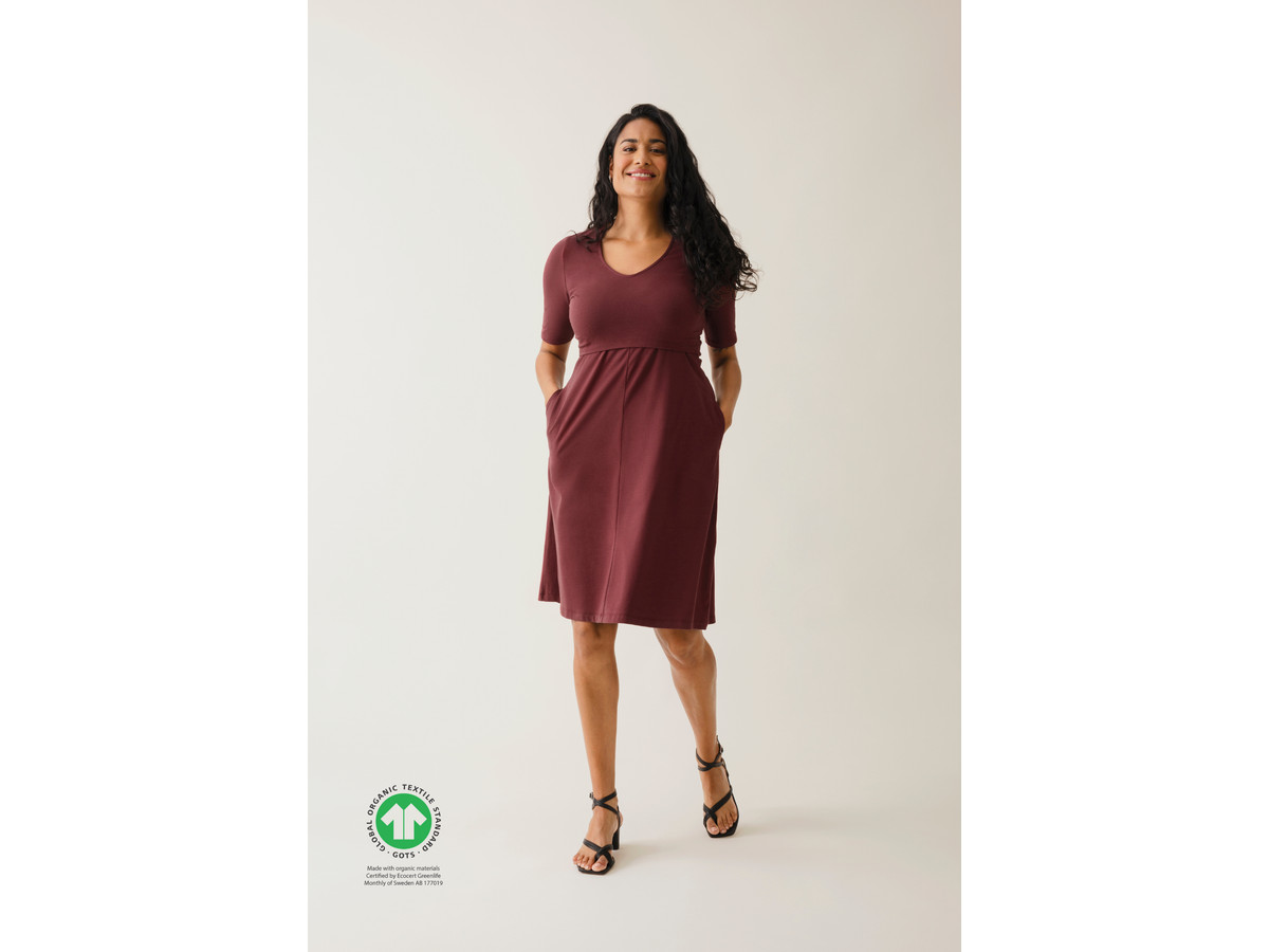 A shaped nursing dress short sleeve - Dark Red