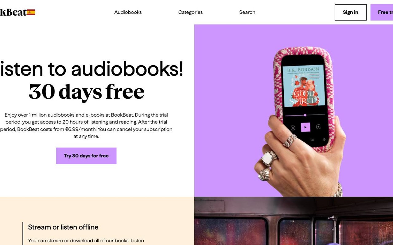 Captura de pantalla de la home de BookBeat