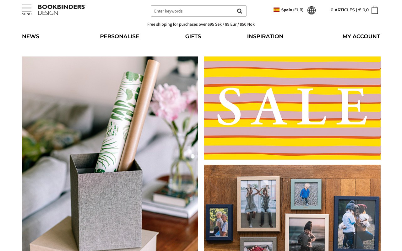 Captura de pantalla de la home de Bookbinders Design
