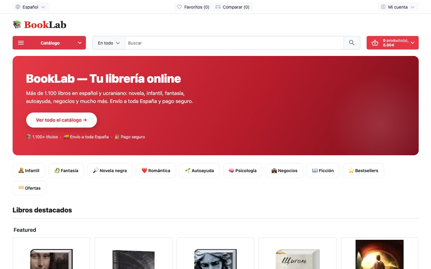 Captura limpia de la home oficial de BookLab