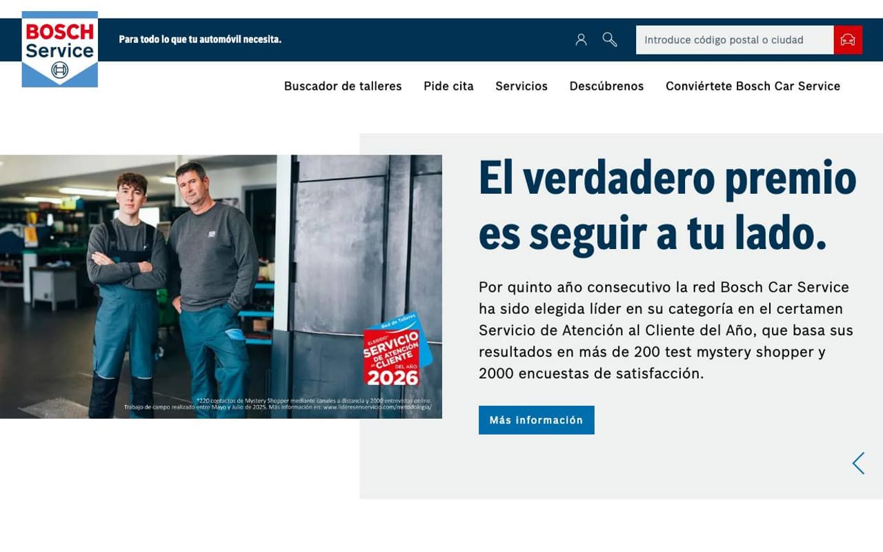 Captura de pantalla de la home de Bosch Car Service