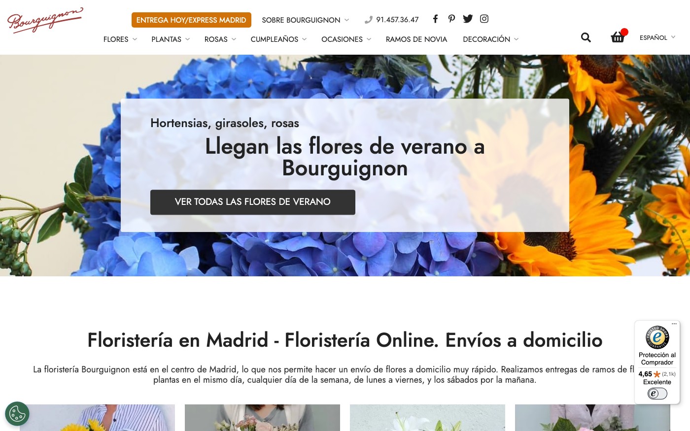 Captura limpia de la home oficial de Bourguignon Floristas