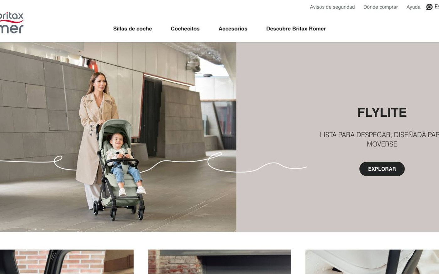 Captura limpia de la home oficial de Britax Römer