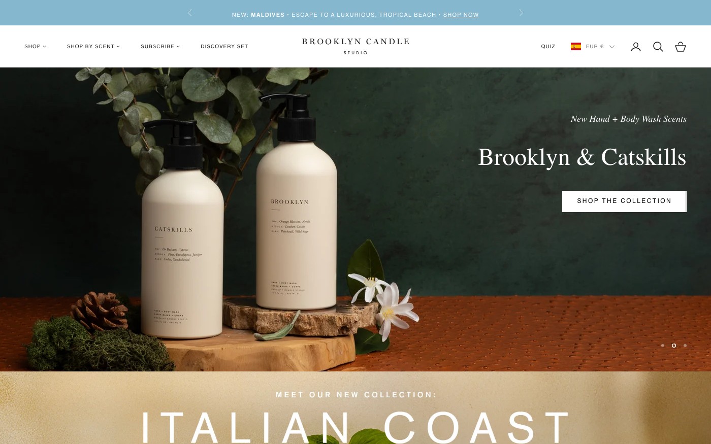 Captura limpia de la home oficial de Brooklyn Candle Studio