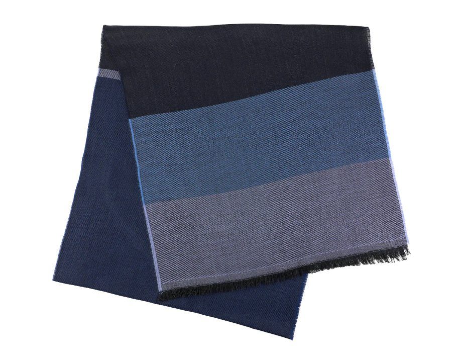 Striped wool scarf navy denim blue