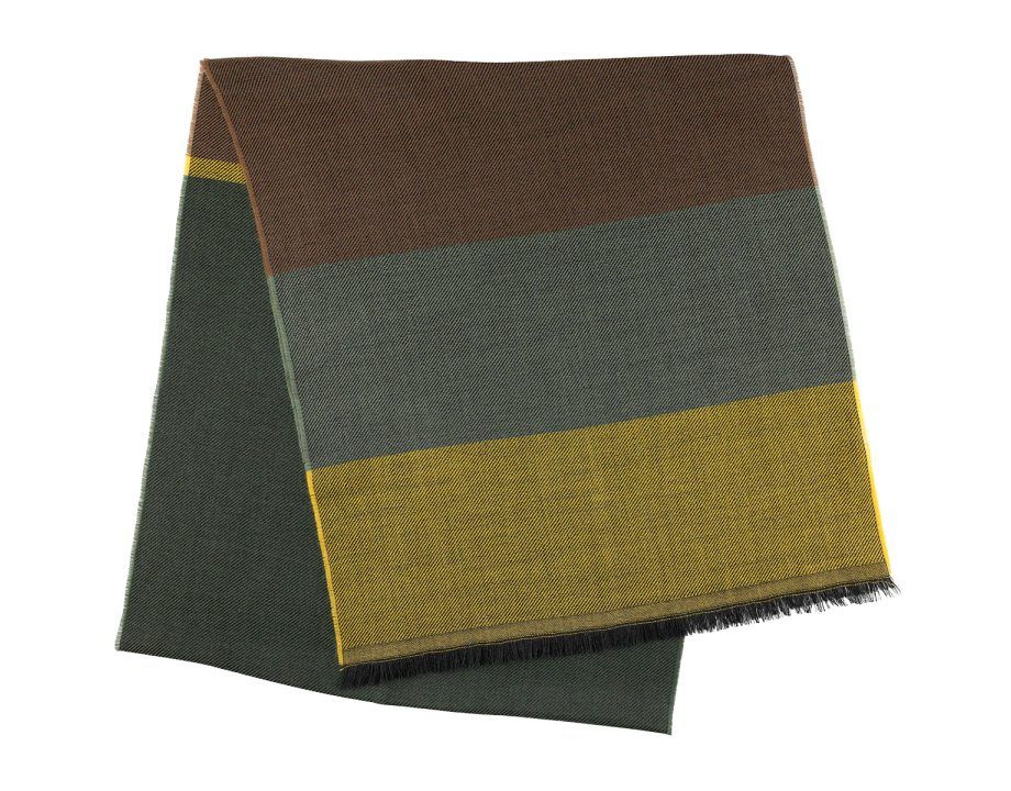 Striped wool scarf green brown yellow