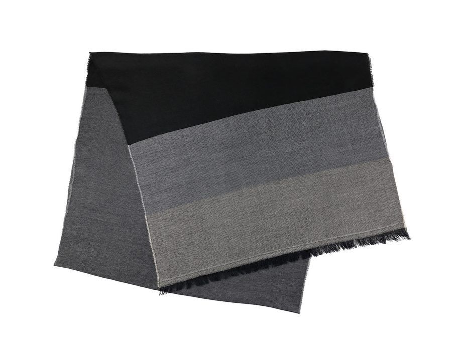 Striped wool silk scarf charcoal grey