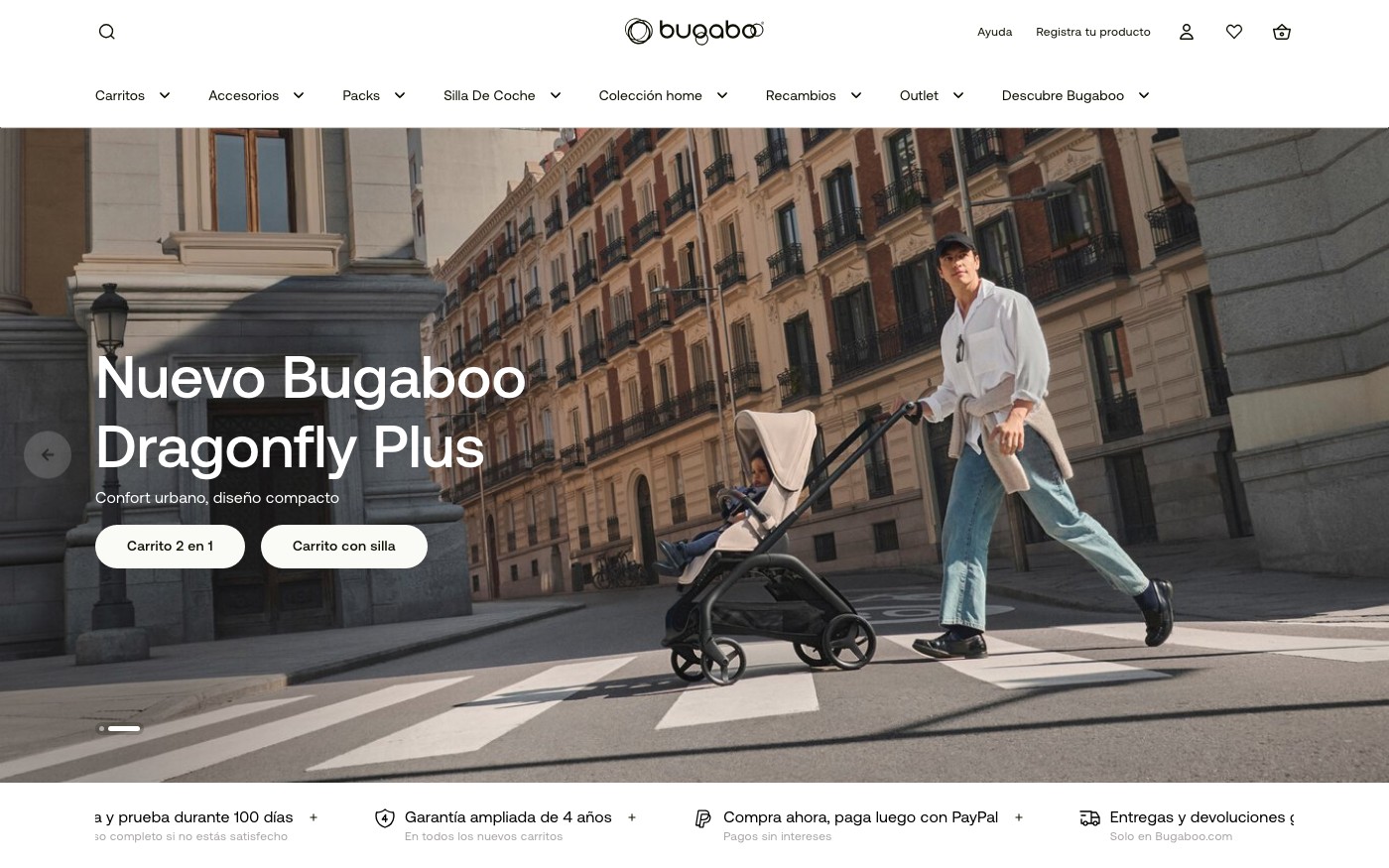 Captura de pantalla de la home de Bugaboo