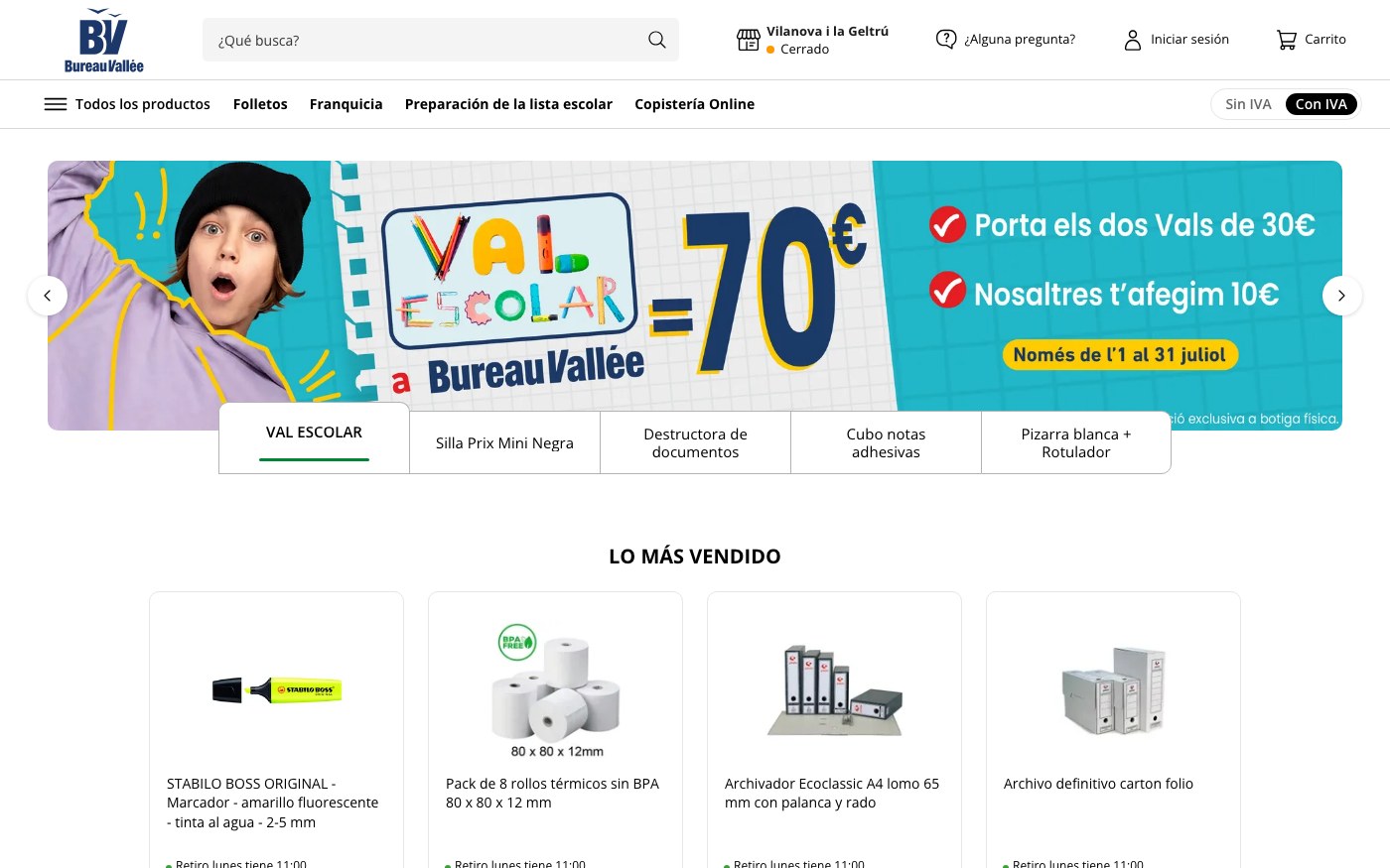 Captura limpia de la home oficial de Bureau Vallée