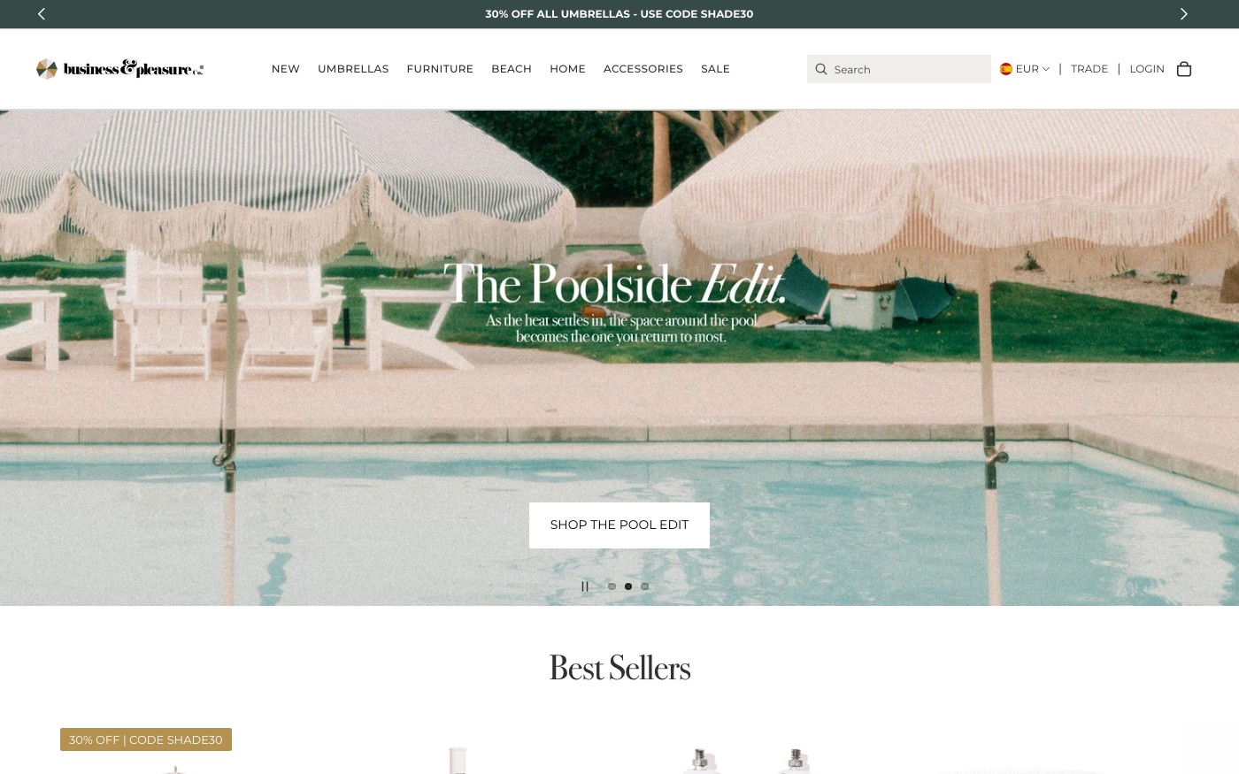 Captura de pantalla de la home de Business & Pleasure Co.