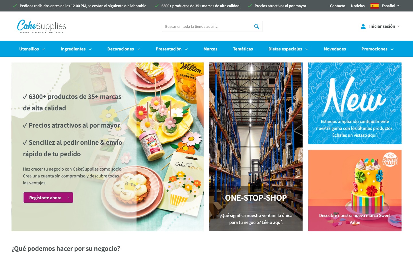 Captura de pantalla de la home de CakeSupplies