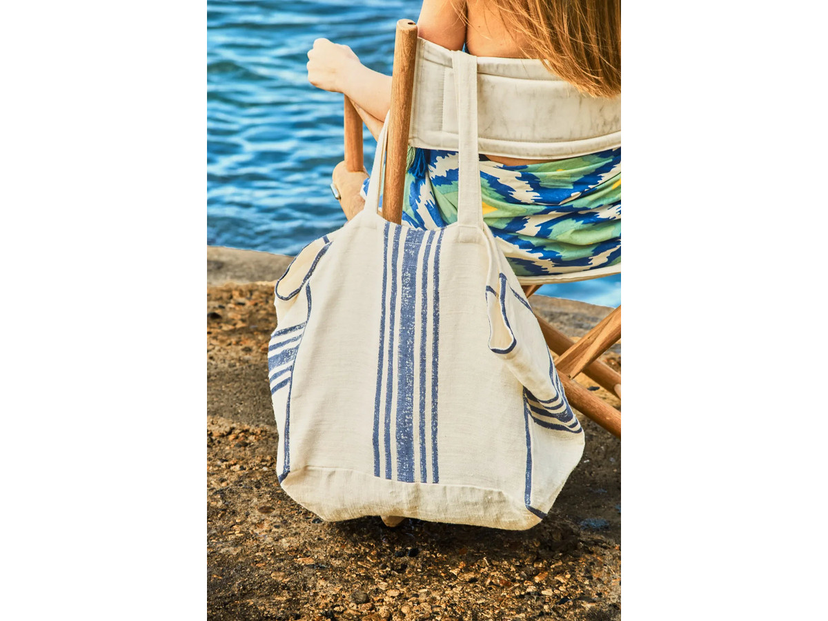 Bolso de lino estampado a rayas azules Lili
