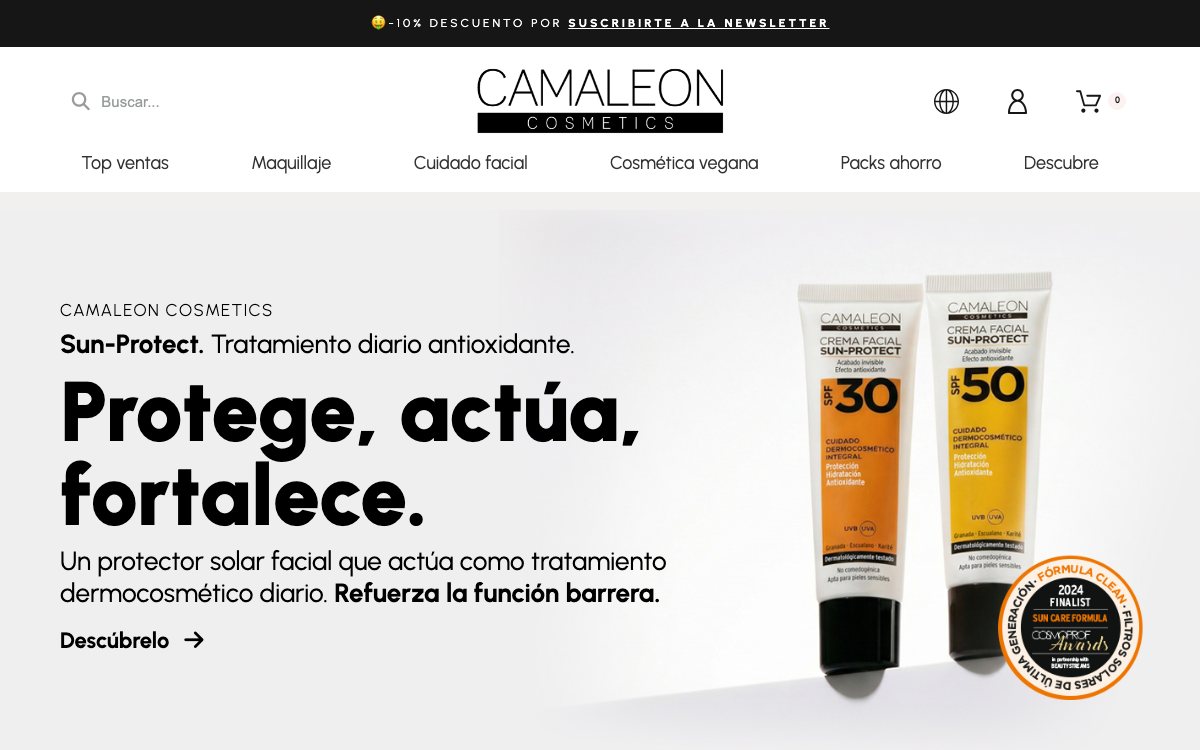 Captura real de la home de Camaleon Cosmetics