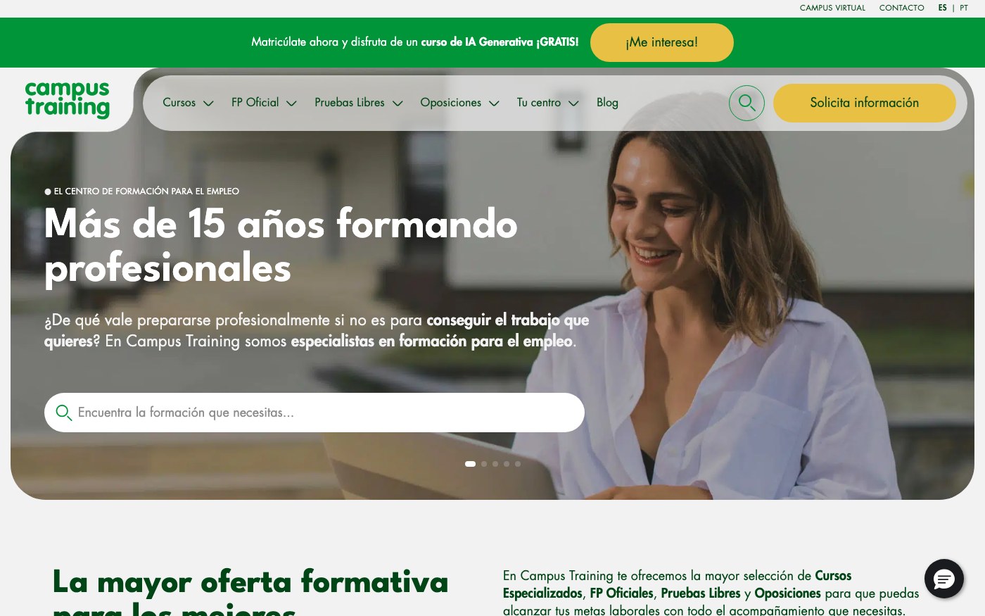 Captura limpia de la home oficial de Campus Training