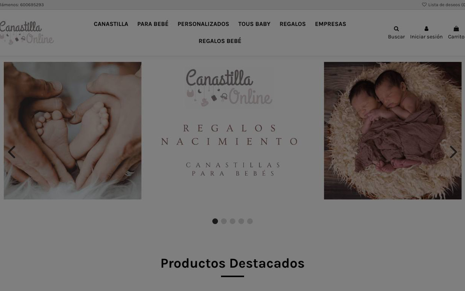 Captura de pantalla de la home de Canastilla Online