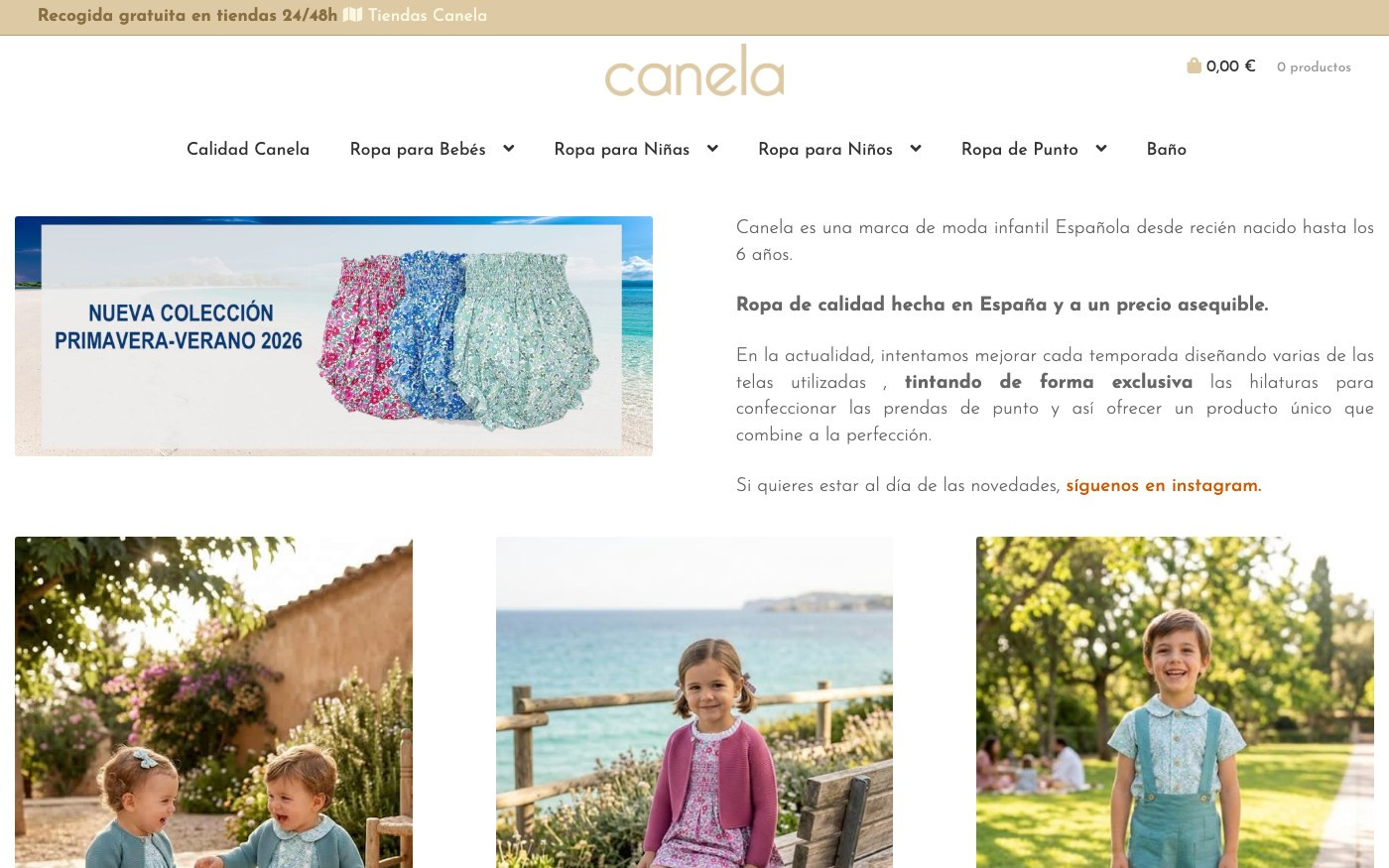 Captura de pantalla de la home de Canela Baby