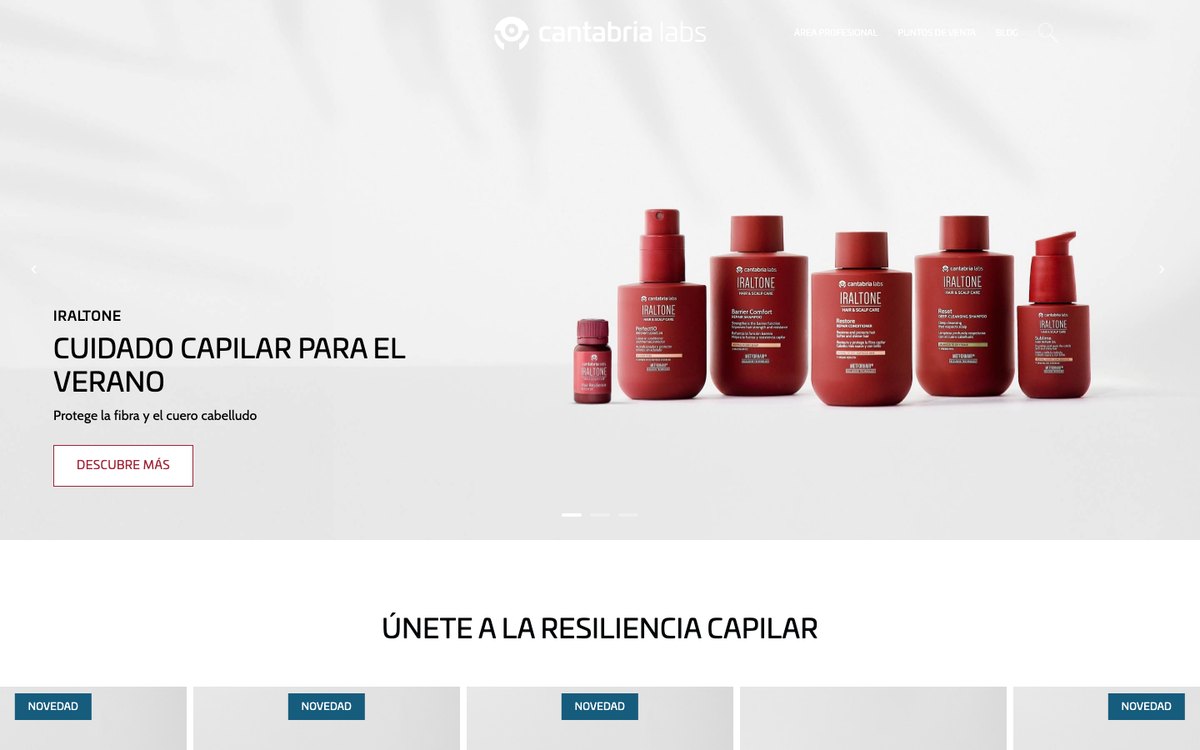 Captura real de la home de Cantabria Labs