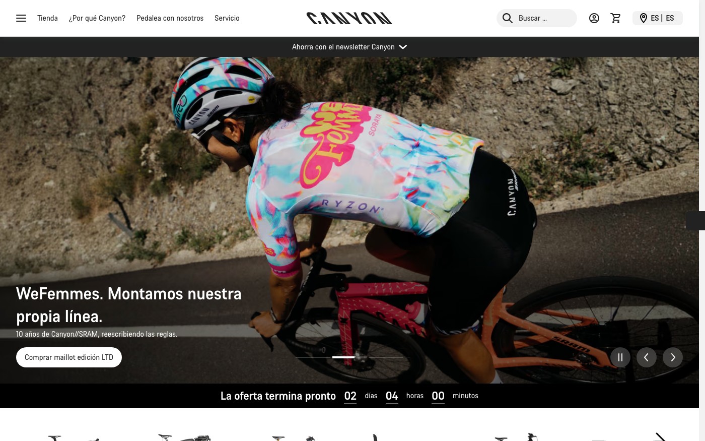 Captura de pantalla de la home de Canyon