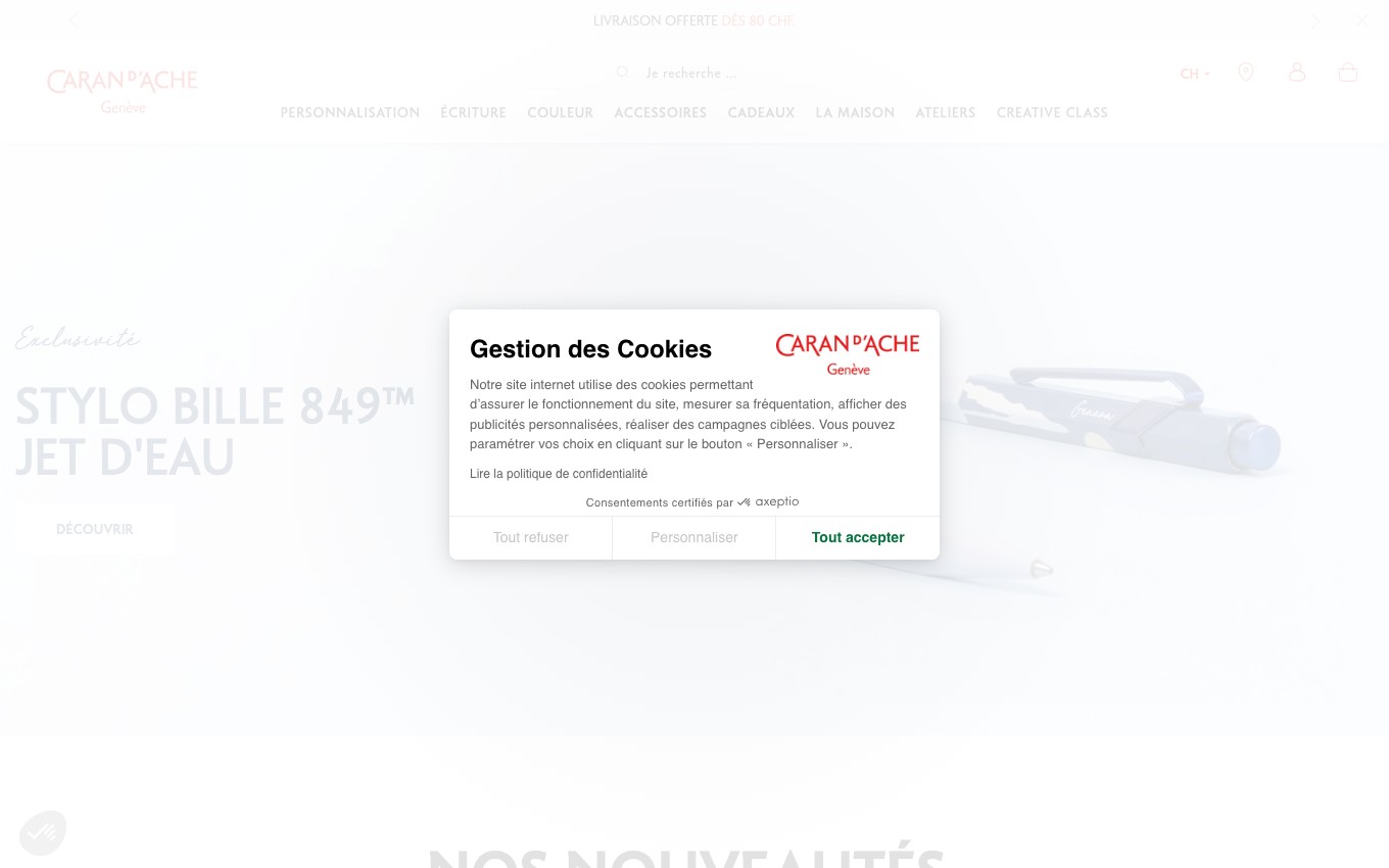 Captura de pantalla de la home de Caran d’Ache