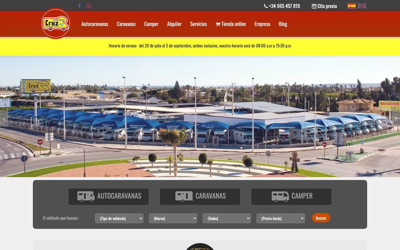 Captura limpia de la home oficial de Caravanas Cruz