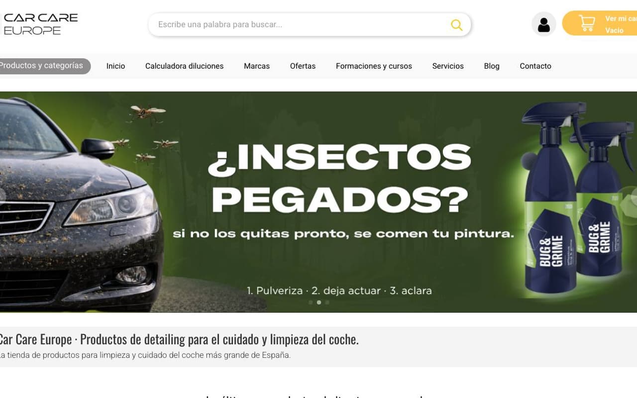 Captura de pantalla de la home de CarCare Europe