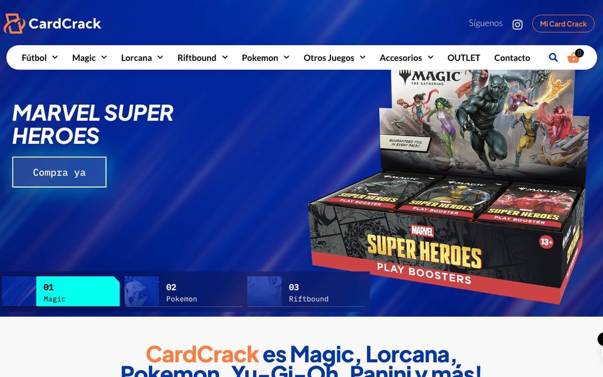 Captura de pantalla de la home de CardCrack