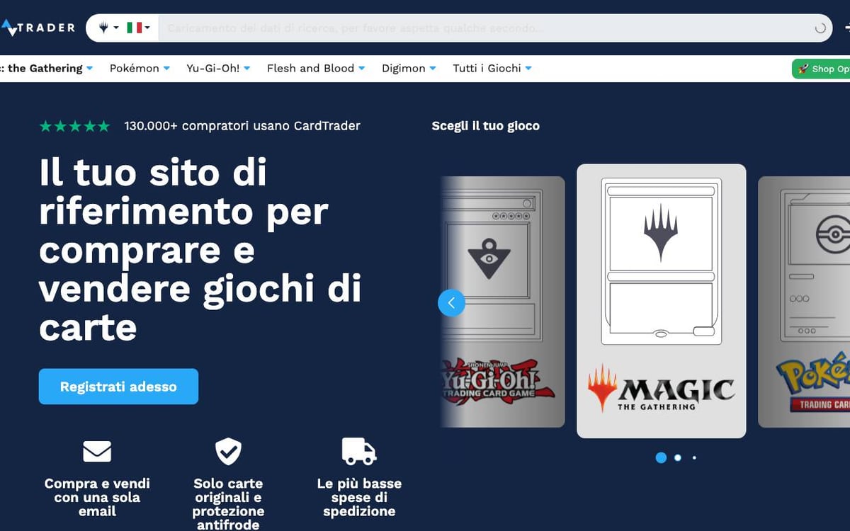 Captura de pantalla de la home de CardTrader