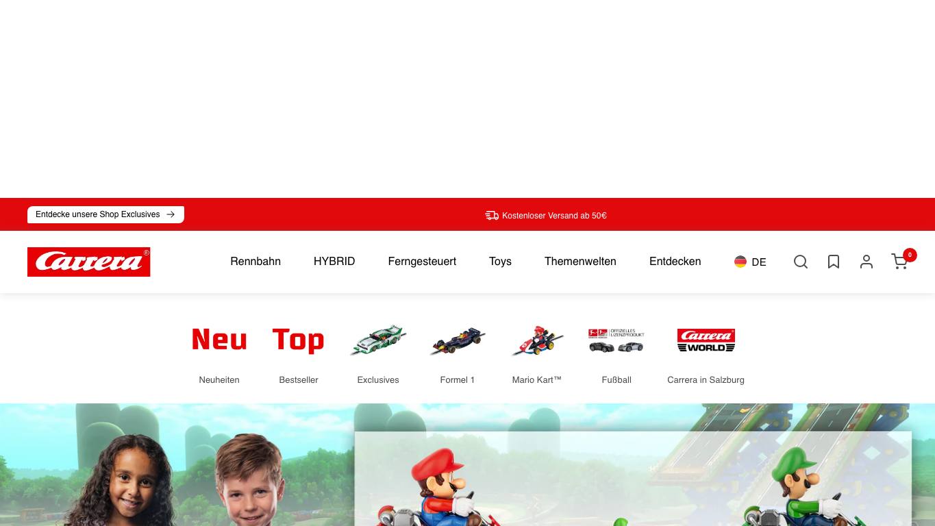 Captura de pantalla de la home de Carrera Toys