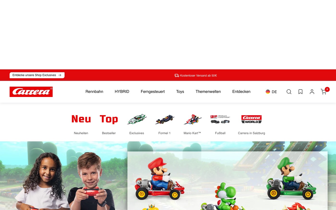 Captura de pantalla de la home de Carrera