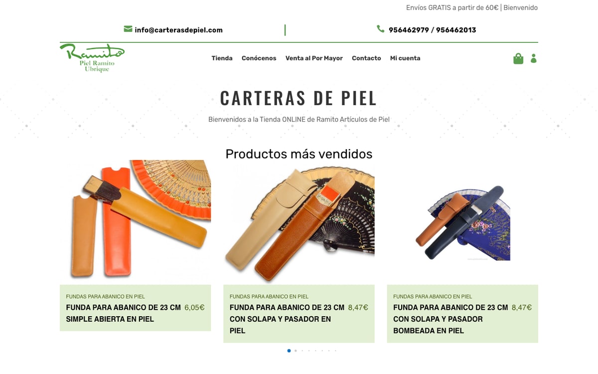 Captura real de la home de Carteras de Piel