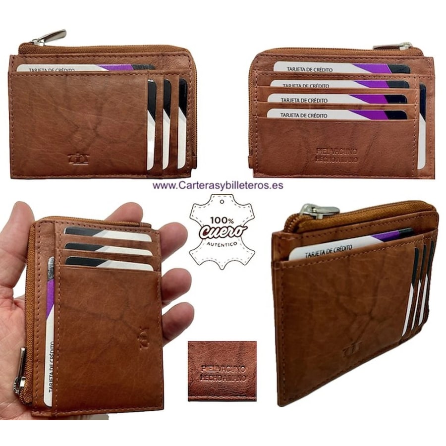 Tarjetero monedero ultra plano de piel