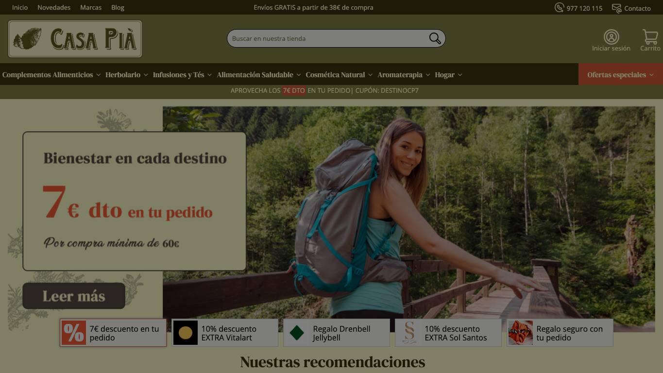 Captura de pantalla de la home de Casa Pià