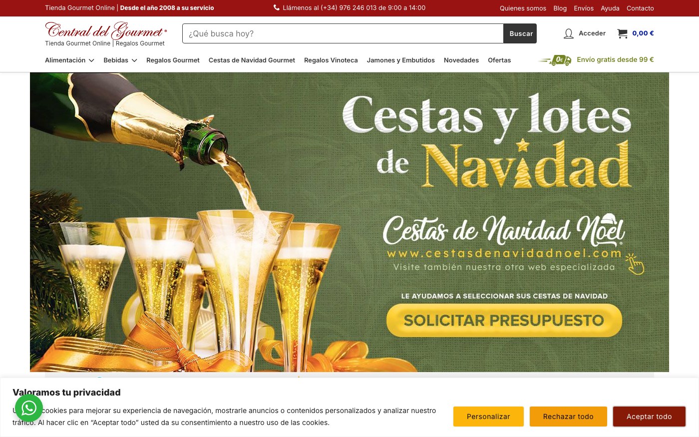 Captura de pantalla de la home de Central del Gourmet