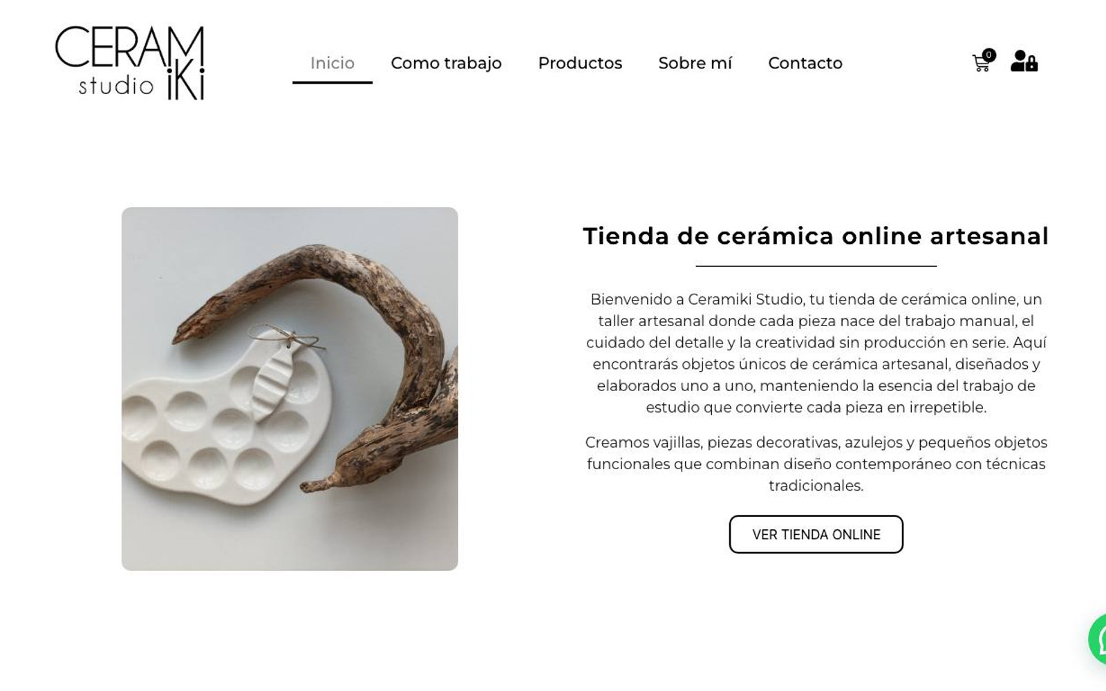 Captura de pantalla de la home de Ceramiki Studio