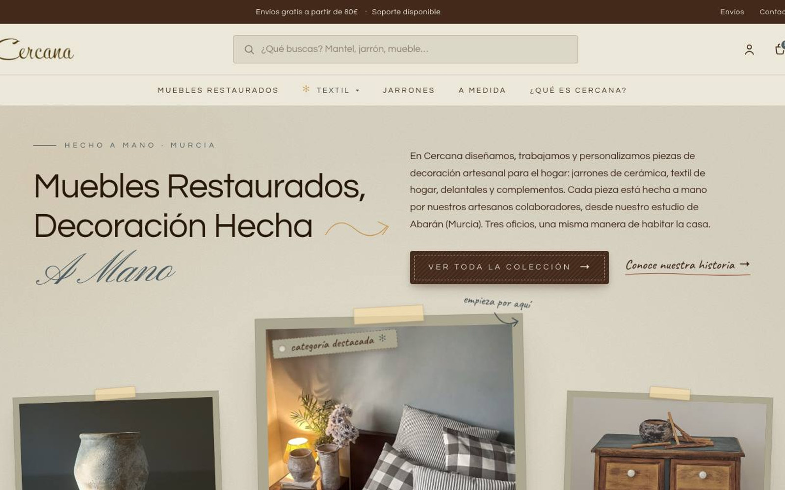 Captura de pantalla de la home de Cercana Casa
