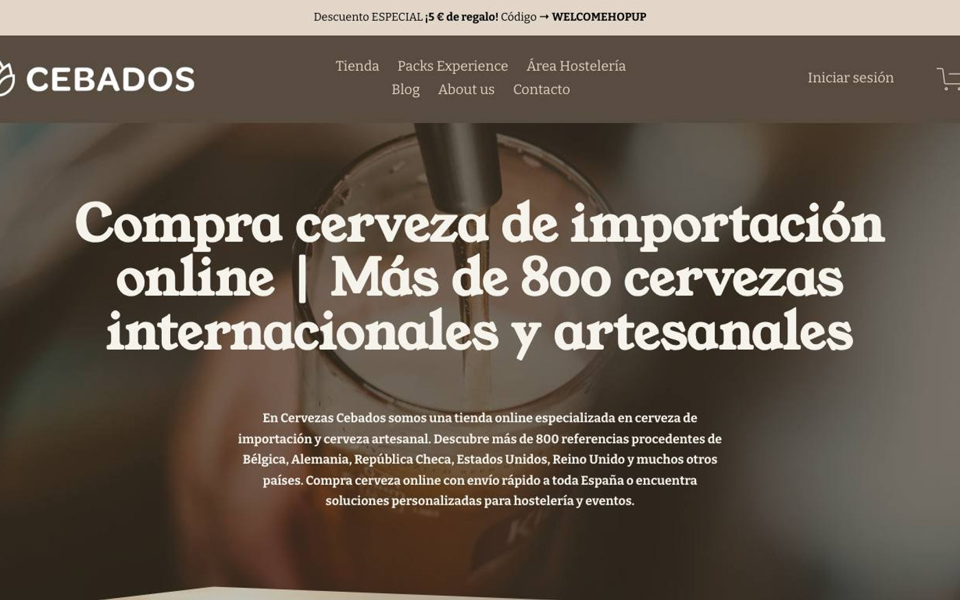 Captura limpia de la home oficial de Cervezas Cebados