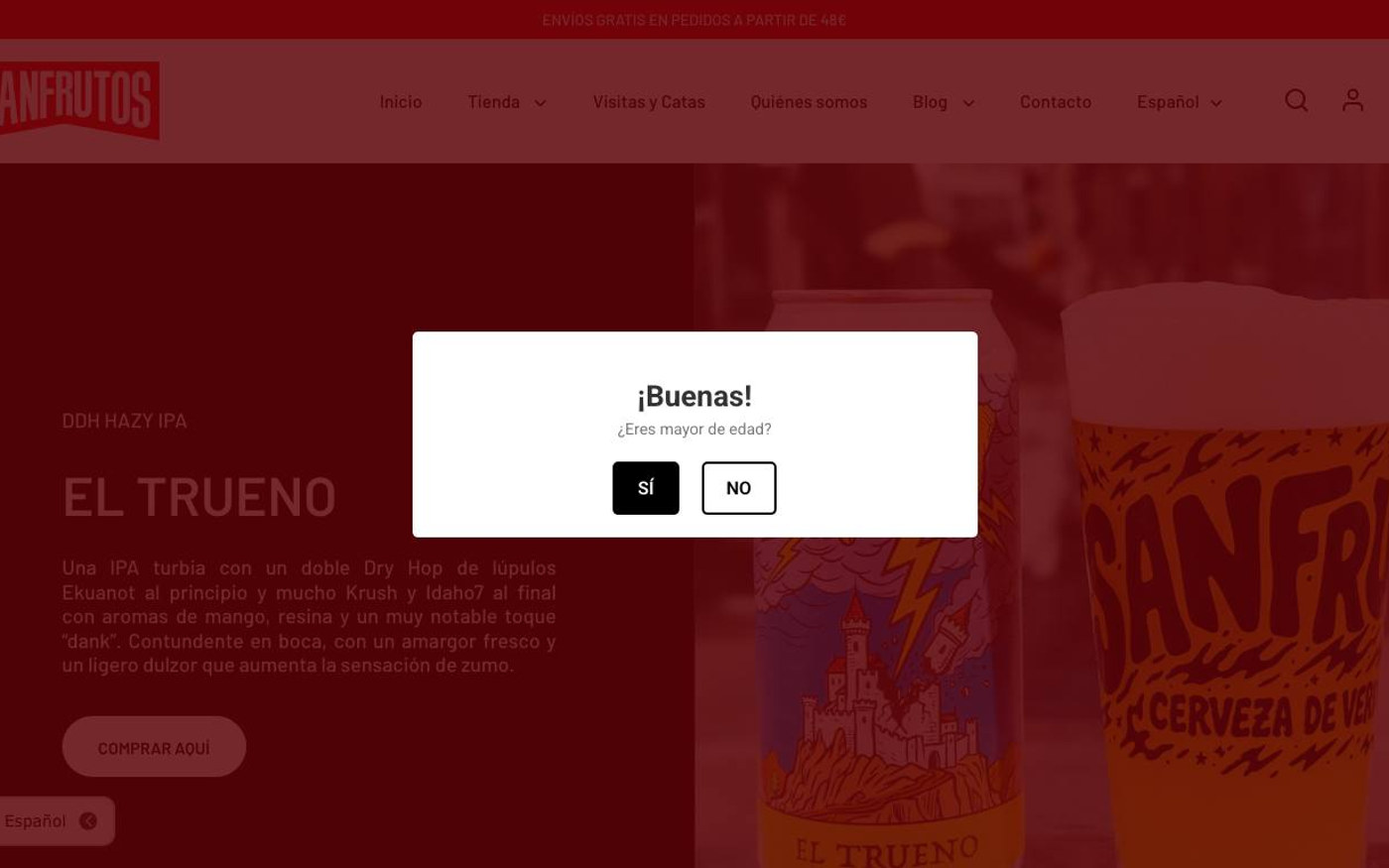 Captura limpia de la home oficial de Cervezas SanFrutos