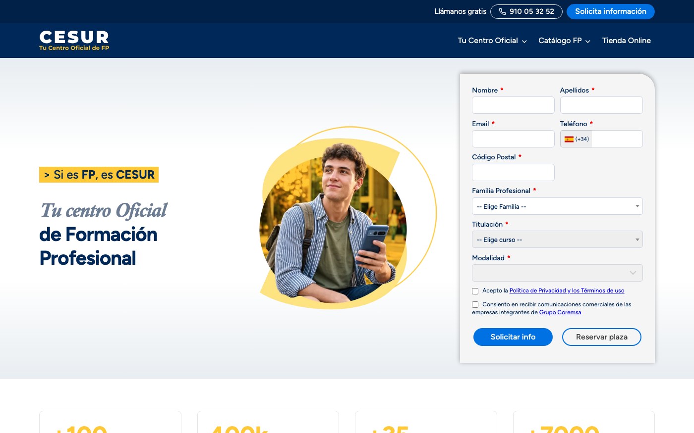 Captura limpia de la home oficial de CESUR