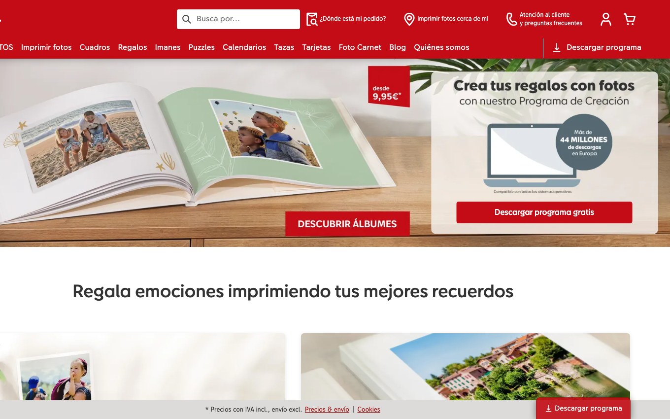 Captura de pantalla de la home de CEWE